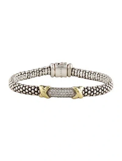 Pre-owned Lagos Two-tone Diamond X Station Bracelet, 6.25" In Multi