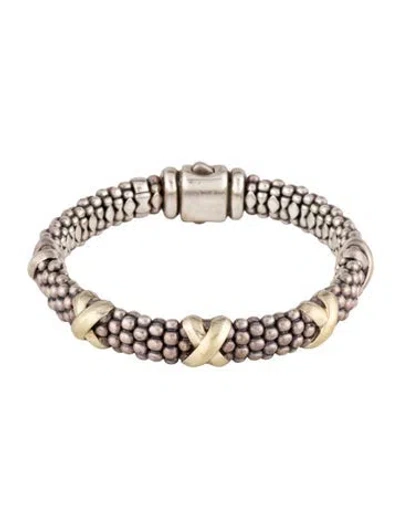 Pre-owned Lagos Two-tone Five Station X Bracelet, 6.75" In Multicolor