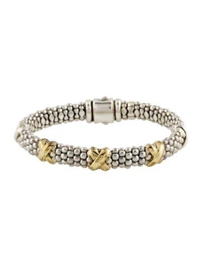Pre-owned Lagos Two-tone Five Station X Caviar Bracelet, 7" In Multi