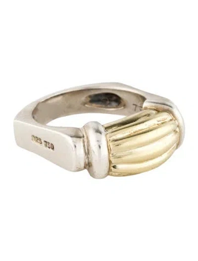 Pre-owned Lagos Two-tone Fluted Caviar Cocktail Ring In Multi
