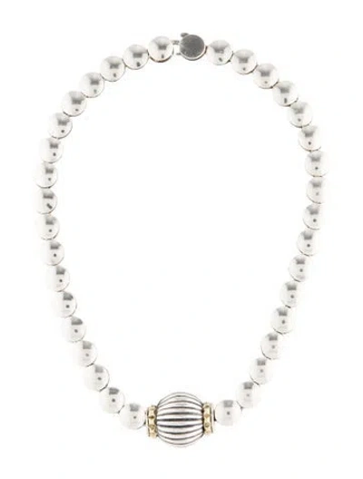 Pre-owned Lagos Two-tone Fluted Dome Dot Collar Necklace, 16.5" In Multicolor