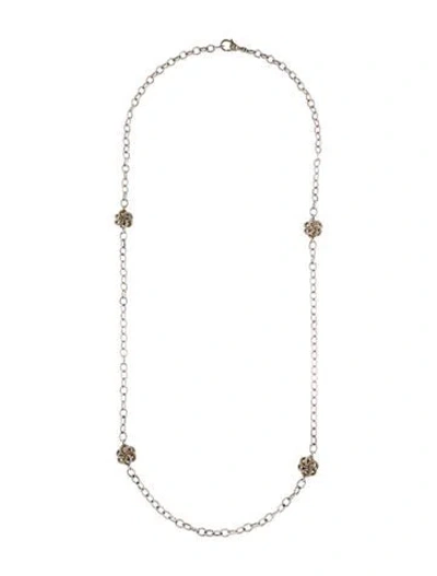 Pre-owned Lagos Two-tone Four Station Love Knot Necklace, 32" In Multi