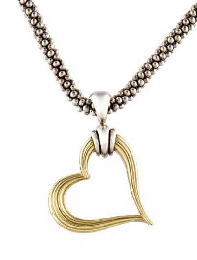 Pre-owned Lagos Two-tone Heart Pendant Chain Necklace, 18" In Multi