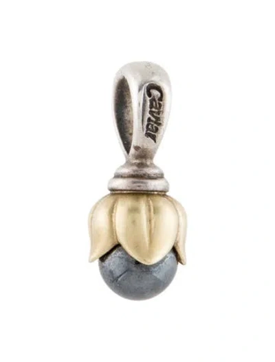 Pre-owned Lagos Two-tone Hematite Caviar Tulip Pendant, 0.75" In Multi