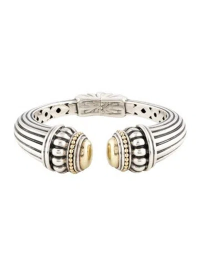 Pre-owned Lagos Two-tone Hinged Cuff Bracelet, 6" In Multi