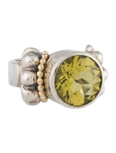 Pre-owned Lagos Two-tone Lemon Quartz Cocktail Ring In Multi