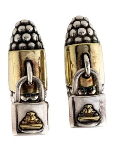Pre-owned Lagos Two-tone Lock Dangle Earclip Earrings In Multicolor