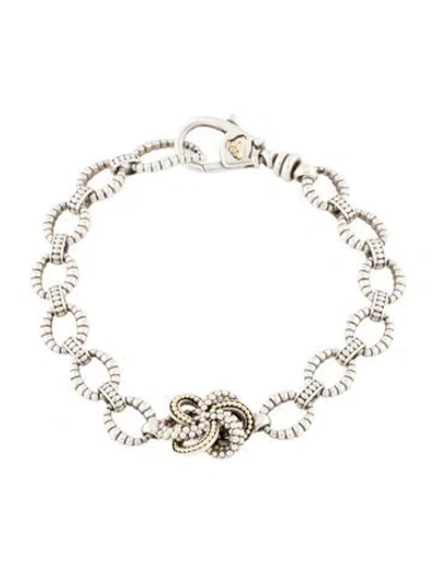 Pre-owned Lagos Two-tone Love Knot Station Bracelet, 7" In Multi