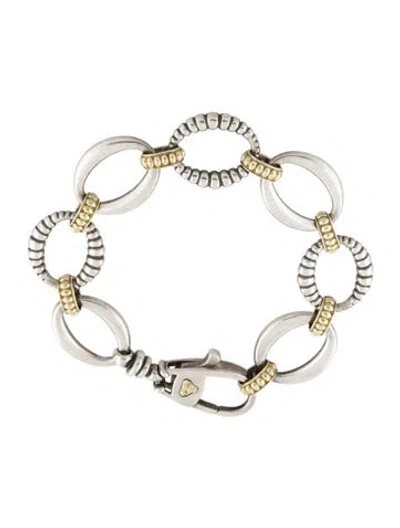 Pre-owned Lagos Two-tone Oval Link Bracelet, 7.25" In Multi