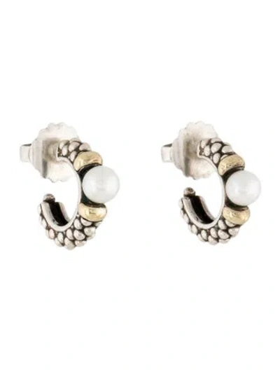 Pre-owned Lagos Two-tone Pearl Caviar Hoop Earrings In Multi