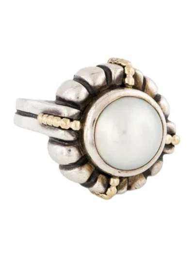 Pre-owned Lagos Two-tone Pearl Cocktail Ring In Multi