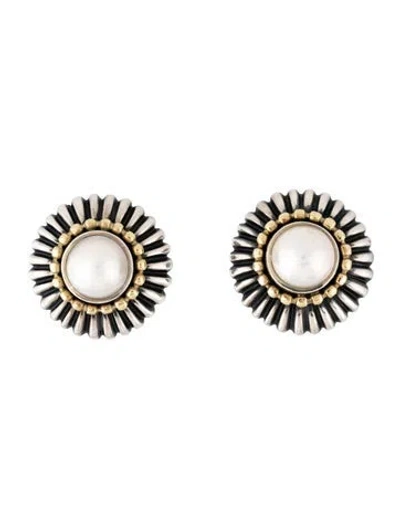 Pre-owned Lagos Two-tone Pearl Earclip Earrings In Multicolor