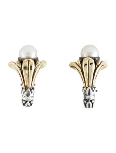 Pre-owned Lagos Two-tone Pearl Flower Clip-on Earrings In Multi