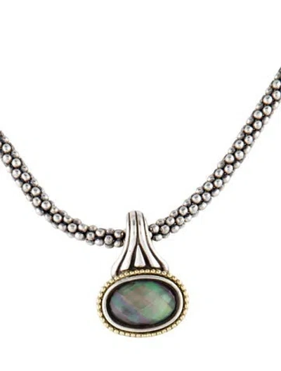 Pre-owned Lagos Two-tone Quartz Pendant On Caviar Beaded Necklace, 18" In Multi