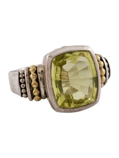 Pre-owned Lagos Two-tone Quartz Statement Cocktail Ring In Multi