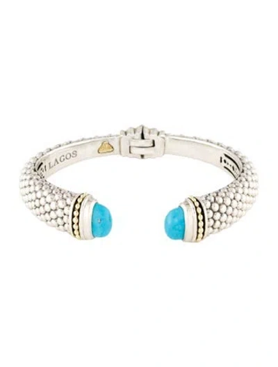 Pre-owned Lagos Two-tone Rittenhouse Turquoise Cuff Bracelet, 6.5" In Multi