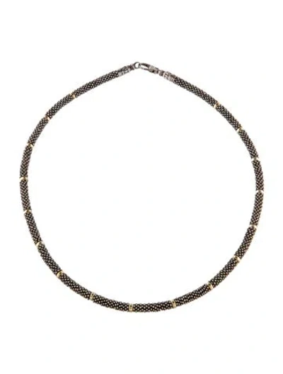 Pre-owned Lagos Two-tone Signature Caviar Beaded Necklace, 15.5" In Multi