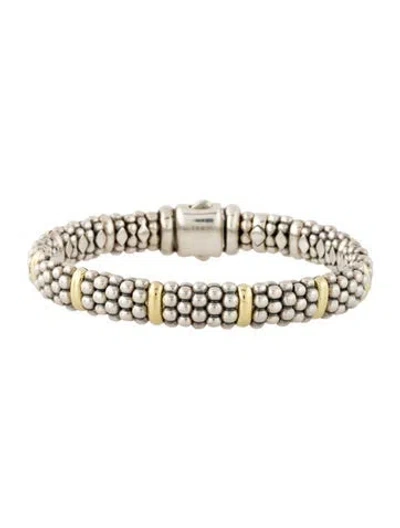 Pre-owned Lagos Two-tone Signature Caviar Station Bracelet, 6.75" In Multi