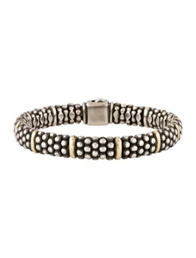 Pre-owned Lagos Two-tone Signature Caviar Station Bracelet, 6.75" In Multicolor