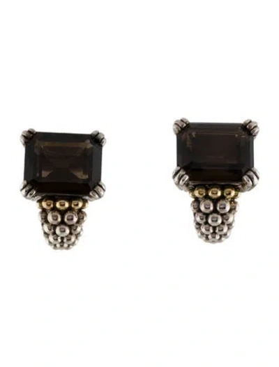Pre-owned Lagos Two-tone Smoky Quartz Earclip Earrings In Multi