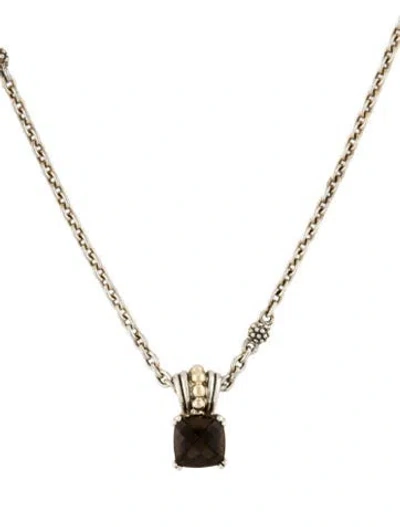 Pre-owned Lagos Two-tone Smoky Quartz Pendant Necklace, 18" In Multi