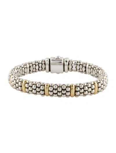 Pre-owned Lagos Two-tone Station Caviar Bracelet, 6.5" In Multi