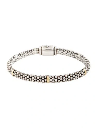 Pre-owned Lagos Two-tone Station Caviar Bracelet, 6.75" In Multicolor