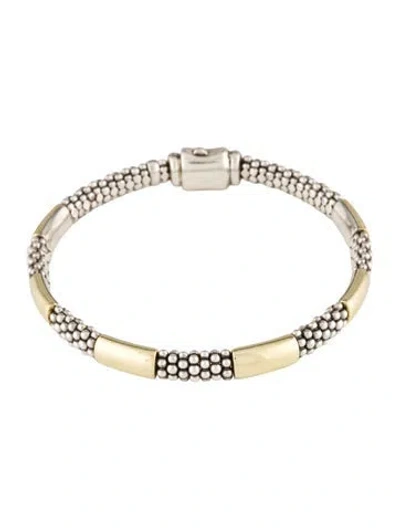 Pre-owned Lagos Two-tone Station Caviar Bracelet, 7.75" In Multi