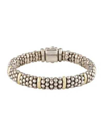 Pre-owned Lagos Two-tone Station Caviar Bracelet, 9mm, 7" In Multicolor