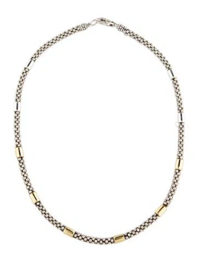 Pre-owned Lagos Two-tone Station Caviar Necklace, 16" In Multicolor