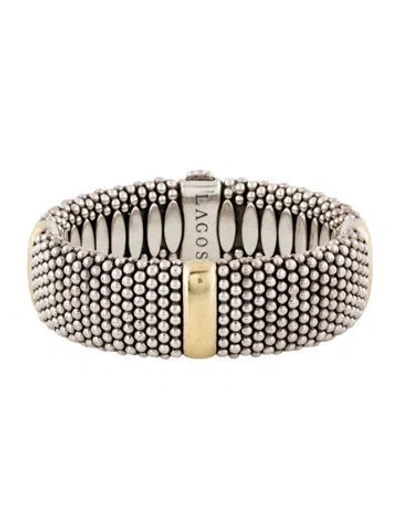 Pre-owned Lagos Two-tone Station Caviar Wide Bracelet, 6.75" In Multi