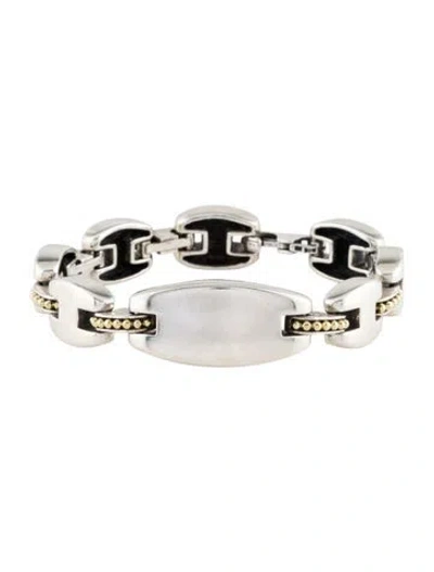 Pre-owned Lagos Two-tone Station Link Bracelet, 8" In Multi