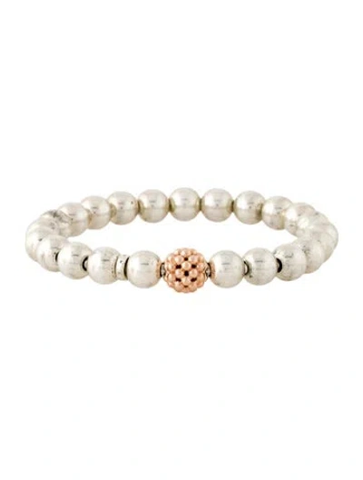 Pre-owned Lagos Two-tone Stretch Bead Bracelet, 6.5" In Multi