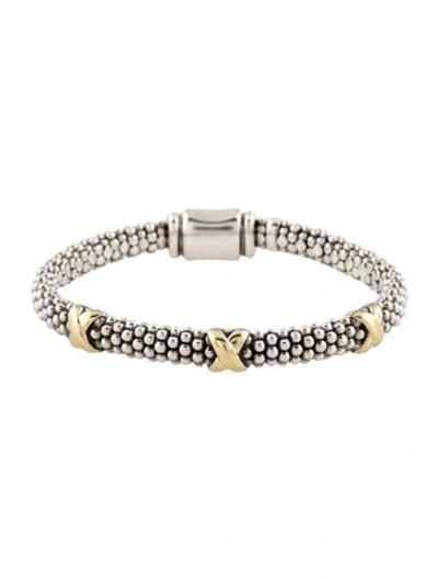 Pre-owned Lagos Two-tone Three Station X Caviar Bracelet, 6" In Multicolor