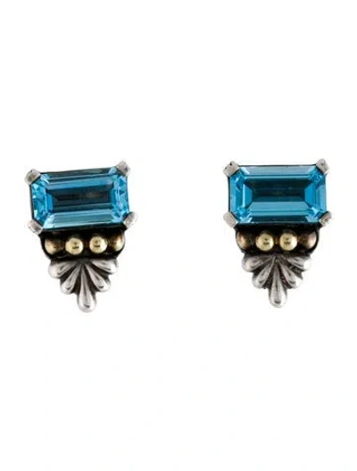 Pre-owned Lagos Two-tone Topaz Caviar Earclips In Multi