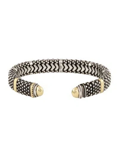 Pre-owned Lagos Two-tone Torque Caviar Cuff Bracelet, 6.75" In Multi