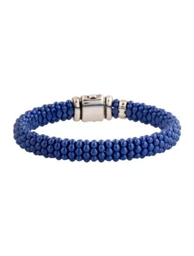 Pre-owned Lagos Ultramarine Ceramic Beaded Bracelet, 6.75" In Blue