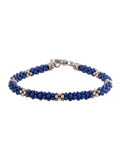 Pre-owned Lagos Ultramarine Seven Silver Station Ceramic Bracelet, 7" In Blue