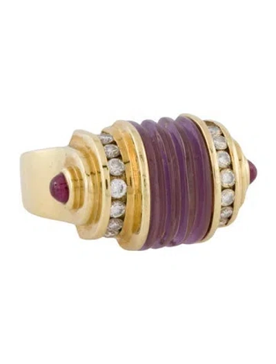 Pre-owned Lagos Vintage 18k Amethyst, Ruby & Diamond Ring In Multi