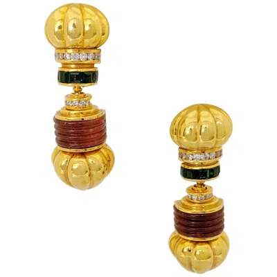 Pre-owned Lagos Vintage  18 Karat Yellow Gold Caviar Earrings With Tourmaline And Diamonds