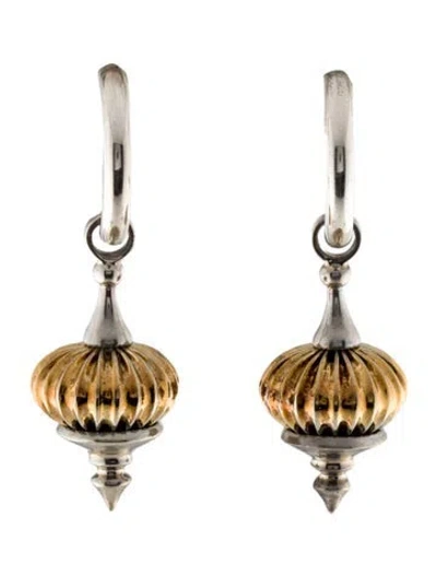 Pre-owned Lagos Vintage Two-tone Caviar Fluted Drop Earrings In Multi