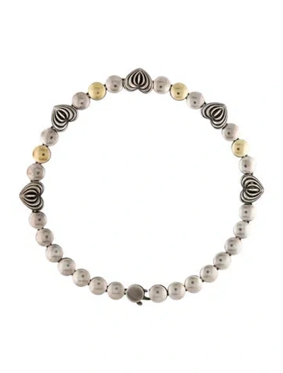 Pre-owned Lagos Vintage Two-tone Fluted Heart Collar Necklace, 15.5" In Multi