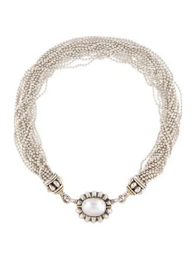 Pre-owned Lagos Vintage Two-tone Mabe Pearl Multistrand Toggle Necklace, 18.5"