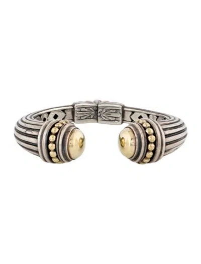 Pre-owned Lagos Vintage Two-tone Signature Caviar Cuff Bracelet, 6" In Multi