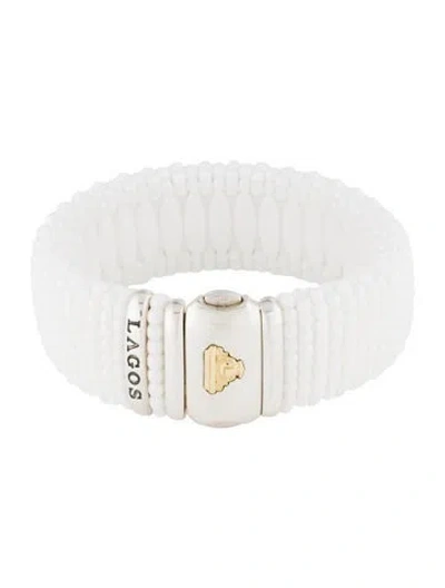 Pre-owned Lagos White Ceramic Bead Bracelet, 6.5"