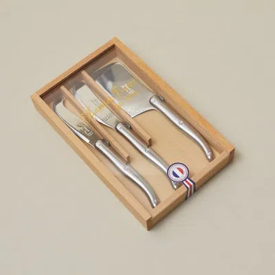 Laguiole 3 Piece Mini Cheese Utensil Set, Stainless Steel In Wood Box With Acrylic Lid In Neutral
