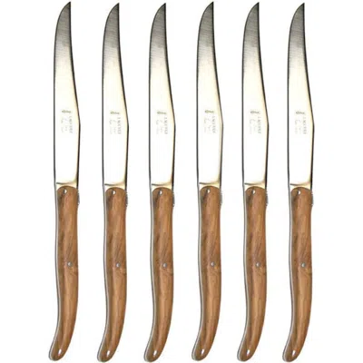 Laguiole 6 Piece Steak Knife Set, In Brown