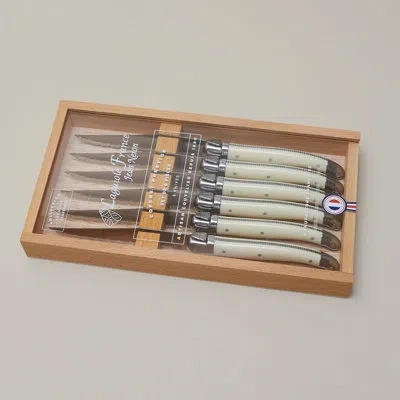 Laguiole 6 Piece Steak Knife Set, Platine Ivory In Wood Box With Acrylic Lid In Multi