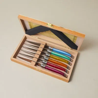 Laguiole 6 Piece Steak Knife Set, Rainbow In Wood Presentation Box In Neutral