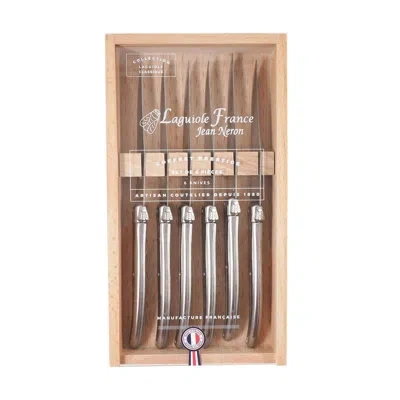 Laguiole 6 Piece Steak Knife Set, Stainless Steel In Wood Box With Acrylic Lid In Neutral